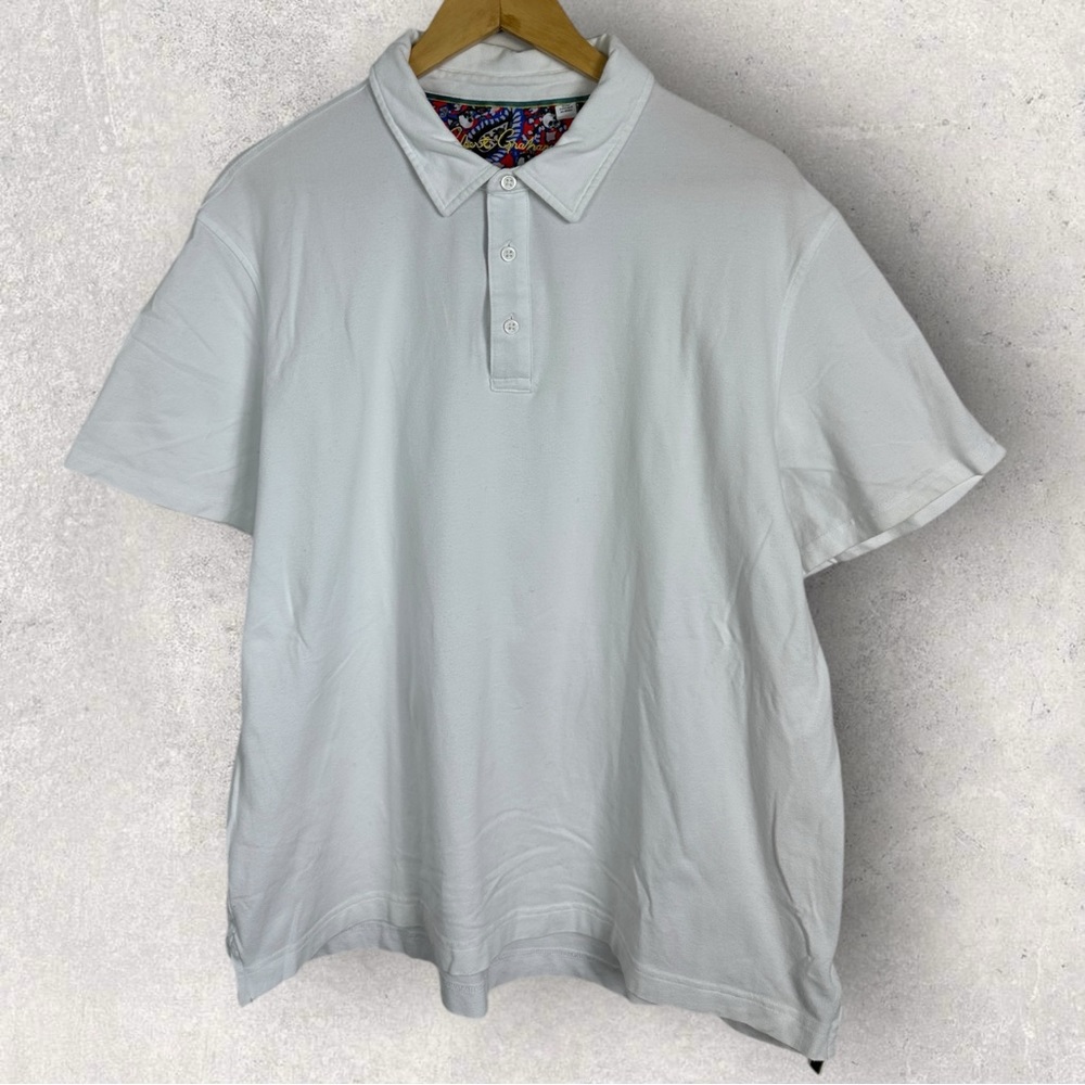 Robert Graham Short Sleeve Polo Shirt White Mens Size XL Collared Golf Tennis
